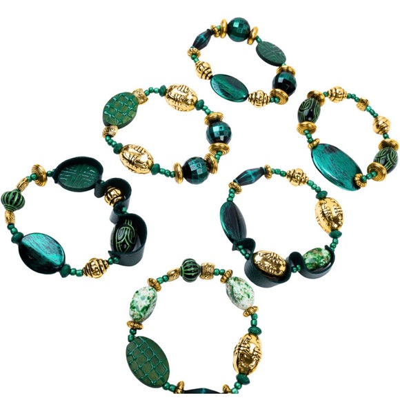 Caliope Beaded 6pc Leather Stretch Bracelet Stack - Green - Picture 4 of 4